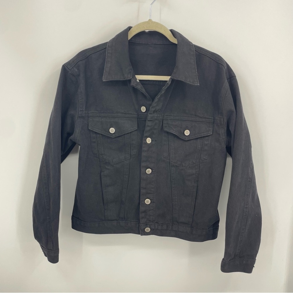 John Galt black denim trucker jacket Sz S